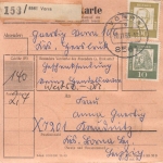 BRD - 90+10 Pfg Bed. Deutsche + Brandenburger Tor u.a. Wertpaketkarte Vorra 1965