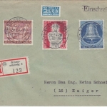 Berlin - 30 Pfg. Glocke mitte u.a. Einschreibebrief Braunschweig - Haiger 1954