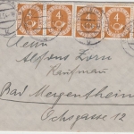 BRD - 5x4 Pfg. Posthorn + Notopfer Brief Baden-Baden - Bad Mergentheim 1.1.54