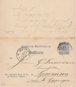 Württemberg - 2 Pfg Ziffer GA Doppelkarte Oberamtsverkehr beide Teile gebr. 1901