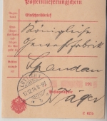 LP Belgien - Lüttich 1 Posteinlieferungsschein f. R-Brief n. Spandau 1914