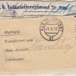 DR - Hamburg 1915 Feldpostbrief n. ÖSTERREICH (FpA 27) Nachsende-/Retourzettel