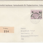 Liechtenstein - 30 Rp. Fechten Einschreibebrief Vaduz - Pössneck 1958