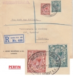 Großbritannien - 4+1 1/2 P. George V. Perfin JHS&Co Einschreibebrief London 1923