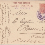 Japan - 4 S. Tazawa Karte i.d. SCHWEIZ Yokohama "via Seattle" n. Basel 1914