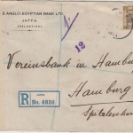 Palästina - 2 Pia./Überdruck Einschreibebrief Jaffa - Hamburg 1921 Zensur