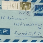 Israel - 180 Pr. Aerogramme Ganzsache+Zusatz n. USA Hasorea - New York 5.10.59