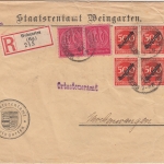 DR-Infla - 4x500 M. Ziffer/Überdruck u.a. Einschreibebrief Weingarten 1923