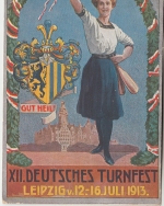 DR - Leipzig 1913 XII. Deutsches Turnfest farb. Sonderkarte m. Masch.-SST