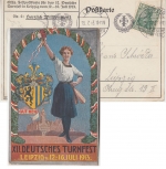 DR - Leipzig 1913 XII. Deutsches Turnfest farb. Sonderkarte m. Masch.-SST