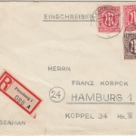 Bizone - 24+2x15 Pfg. dt. Druck Einschreibebriefe Flensburg - Hamburg 1946