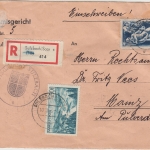 Saarland - 50 Fr. Flugpostausgabe u.a. Einschreibebrief Sulzbach - Mainz 1953