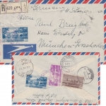 Libanon - 2x25 Pia. Brücke u.a. Luftpost Einschreibebrief Beyrouth München 1951
