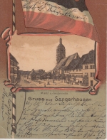 Sachsen-Anhalt - Sangerhausen patriot. AK Markt u. Jacobikirche gelaufen 1904