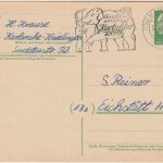 BRD - Karlsruhe Zoo Elephant Affe Bär Masch.werbestempel Ganzsache 1957