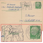 BRD - Karlsruhe Zoo Elephant Affe Bär Masch.werbestempel Ganzsache 1957
