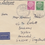 BRD - 40+10+5 Pfg. Heuss Luftpostbrief n. ENGLAND Nürtingen - Yapton 1956