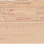 All.Bes. - Telegramm Willich - Lörrach 1946, li. Aktenlochung