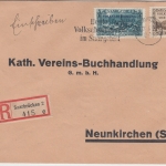 Saargebiet 1,50 Fr. Freimarken/Abstimmung u.a. Einschreibebrief Saarbrücken 1935