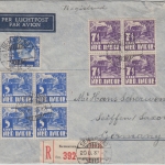 Niederl. Indien - 5 C. Reisfeld 4er-Block u.a. Luftpost Einschreibebrief 1937