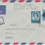 St. Lucia - 50+5 C. Freimarken Luftpost Einschreibebrief i.d. SCHWEIZ 1964