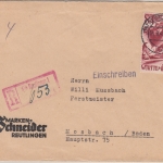 FZ/Württ. - 84 Pfg. 2. Ausg. Einschreibebrief Reutlingen - Mosbach 1948