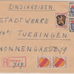 FZ/Allg. - 2x24 Pfg. Wappen ua. Ortseinschreibebrief Tübingen 1946 76 Pfg.-Tarif