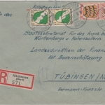FZ/Allg. - 2x20+2x1 Pfg. Wappen Einschreibebrief Altshausen - Tübingen 27.2.46