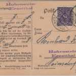 DR-Infla - 20+40 M. Posthorn Frachtgutbenachrichtigung Hohenstein-Ernstthal 1923
