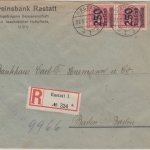 DR-Infla - 2x250 Tsd./500 M. Ziffer Einschreibebrief Rastatt Baden-Baden 27.9.23