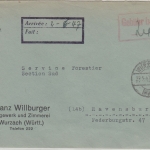 FZ/Württ. - Wurzach 29.5.47 Gebühr bezahlt Ra2/hds. 24 Brief n. Ravensburg
