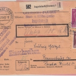 DR - Ingolstadt 1943 Wertpaketkarte m. anhgd. Notpaketkarte n. Regensburg
