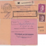 DR - Ingolstadt 1943 Wertpaketkarte m. anhgd. Notpaketkarte n. Regensburg