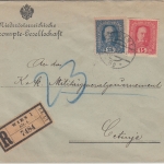 Österreich - 15+25 H. Fr. Joseph Einschreibebrief Wien - Cetinje 1917
