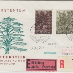 Liechtenstein - Einh. Bäume Satz Eil-Einschreibebrief/Schmuck-FDC Vaduz 12.8.58