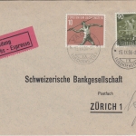 Liechtenstein - 90 Rp. Freimarke u.a. Eilbrief i.d. SCHWEIZ Vaduz - Zürich 1956