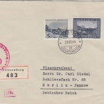 Liechtenstein - 50 Rp. Binnenkanal u.a. Einschreibebrief Triesenberg Berlin 1944