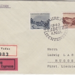Liechtenstein - 50+120 Rp. Landschaften Eil-Einschreibebrief SST Vaduz 1945