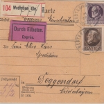 Bayern - 1 M.+80 Pfg. Ludwig Einschreibe-Eilboten-Paketkarte Westerham 1919