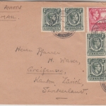 Gibraltar - 6x1/2+2 P. Freimarke Luftpostbrief i.d. SCHWEIZ 1949