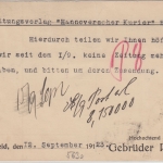 DR-Infla - 6x5.000 M. Queroval Firmenkarte Remscheid - Hannover 13.9.23