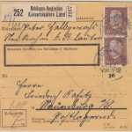 DR - 2x50 Pfg. Hindenburg Paketkarte Mehlingen-Neukirchen - Naumburg 1934