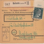 DR - 50 Pfg. AH/Oberrand Wertpaketkarte "Rüstungsgut" Karlsruhe 5 - 1944