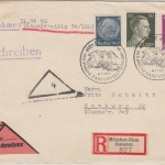 DR - 40 Pfg. AH u.a. Nachnahme R-Brief SST München-Riem Braunes Band 1942