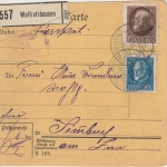 Bayern - Egling T- Wolfratshausen Posthilfstelle-Ra3 Paketkarte n. Simbach 1918