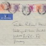 Hongkong - 50 C. u.a. Elisabeth Luftpostbrief n. Hamburg 1955