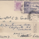 Hongkong - 10 C. 75 J. UPU u.a. Brief n. England 1949 Nachsendevermerk