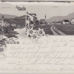 Bayern - Anger Ortsansicht Höglwörth sw-Mehrbild-Litho gelaufen 1897