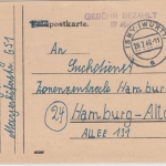 FZ/Württemberg - Isny Gebühr bezahlt 12 Rpf. SKS-L2 Karte n Hamburg (Suchdienst)