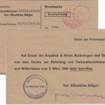 FZ/Württemberg Ludwigsburg 16.5.47 Gebühr bezahlt Tagesstempel Spruckkammerkarte